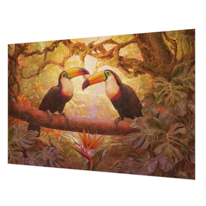 Tapéta Vlies Fali Dekoráció, Wallfluent, Színes tukánok, Barna, 152 x 104 cm, Nem Szőtt, Modern Dizájn, 010100060030000285345