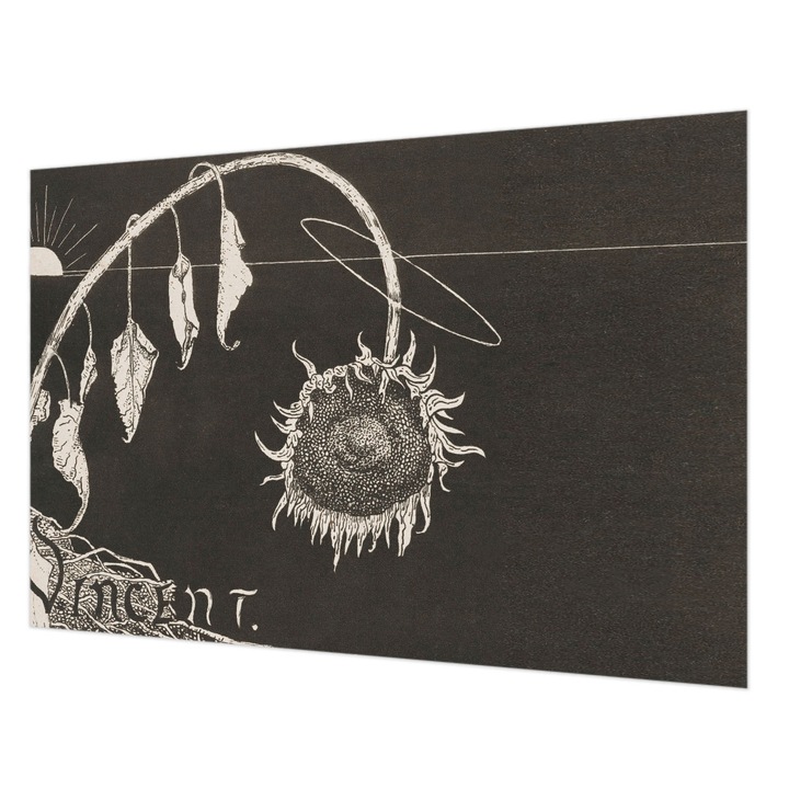 Tapéta Vlies Fali Dekoráció, Wallfluent, Nosztalgikus napraforgó, Fekete, 152 x 104 cm, Nem Szőtt, Könnyen Felszerelhető, 010100060030000285454