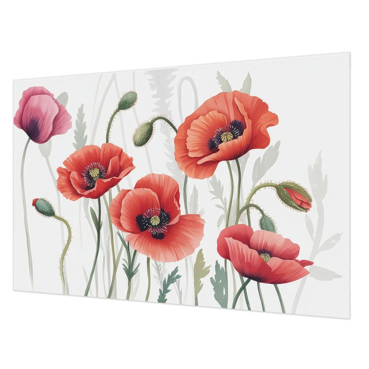 Tapéta Vlies Fali Dekoráció, Wallfluent, Piros pipacsok, Piros, 104 x 70 cm, Nem Szőtt, Erős Ragasztó, 010100060020000284939