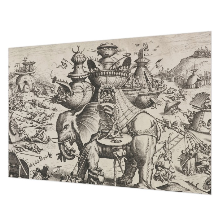 Fotótapéta Falra, Wallfluent, Egy groteszk csata, Fekete és fehér, 152 x 104 cm, Vlies, Modern Tapétatekercs, 010100060030000285535