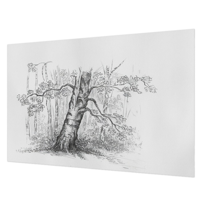 Tapéta Vlies Fali Dekoráció, Wallfluent, Erdei fa, Fekete és fehér, 104 x 70 cm, Nem Szőtt, Modern Dizájn, 010100060020000285048