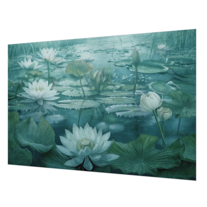 Tapéta Vlies Fali Dekoráció, Wallfluent, Vízi virágok, Fekete és fehér, 152 x 104 cm, Nem Szőtt, Élénk Színek, 010100060030000285668