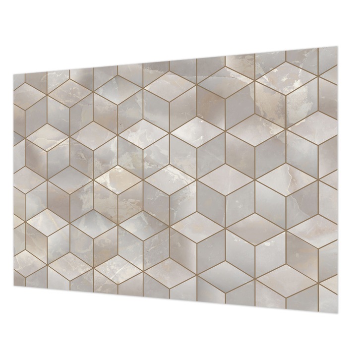 Tapéta Vlies Fali Dekoráció, Wallfluent, Geometrikus mozaik, Szürke, 208 x 146 cm, Nem Szőtt, Erős Ragasztó, 010100060040000020196