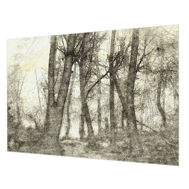 Tapéta Vlies Fali Dekoráció, Wallfluent, Erdei melankólia, Fekete és fehér, 208 x 146 cm, Nem Szőtt, Nappaliba, Szobába, 010100060040000282787