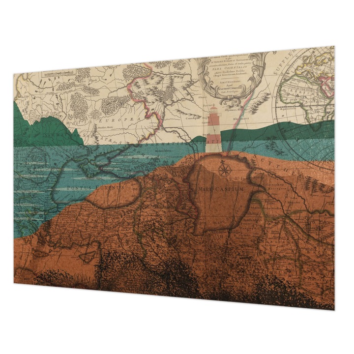 Tapéta Falra, Wallfluent, Történelmi térkép, Barna, 208 x 146 cm, Nem Szőtt, Nappaliba, Szobába, 010100060040000284756