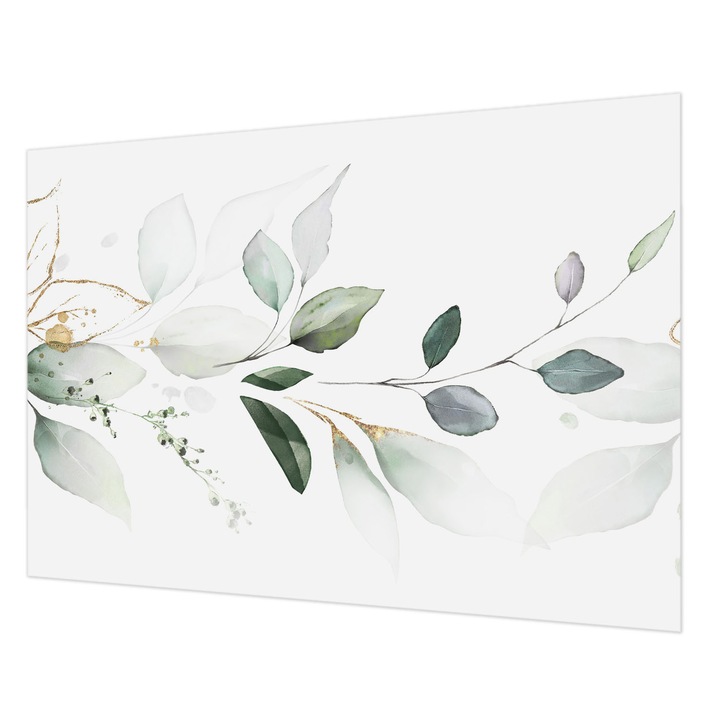 Fotótapéta Falra, Wallfluent, Zöld levelek, Fehér, 208 x 146 cm, Vlies, Nappaliba, Szobába, 010100060040000088423