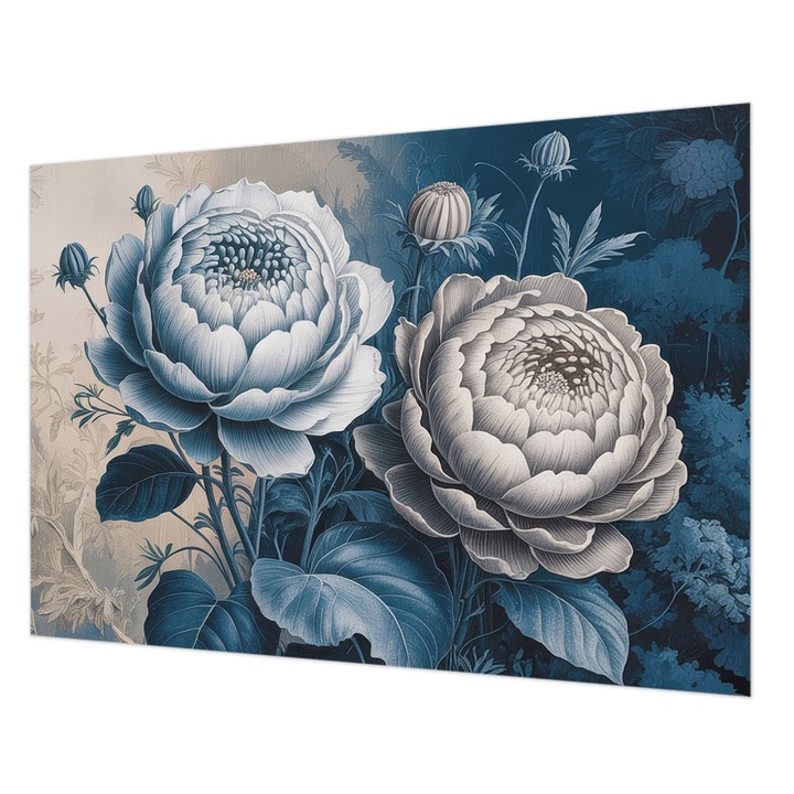 Tapet Vlies Pentru Perete, Wallfluent, Flori romantice, Albastru, 312 x 219 cm, Art Deco, Pentru Uz Intern, 010100060080000284816