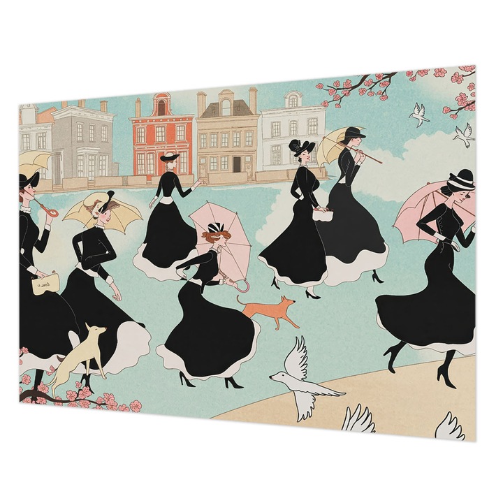 Fotótapéta De Perete, Wallfluent, Femei care merg pe jos, Negru, 312 x 219 cm, Elegant, Pentru Dormitor, Bucatarie, 010100060080000284737