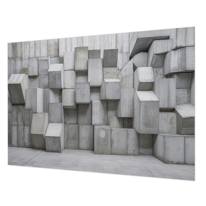 Tapéta Vlies Fali Dekoráció, Wallfluent, Betonblokkok, Szürke, 208 x 146 cm, Nem Szőtt, Modern Belsőépítészeti Dekoráció, 010100060040000285045