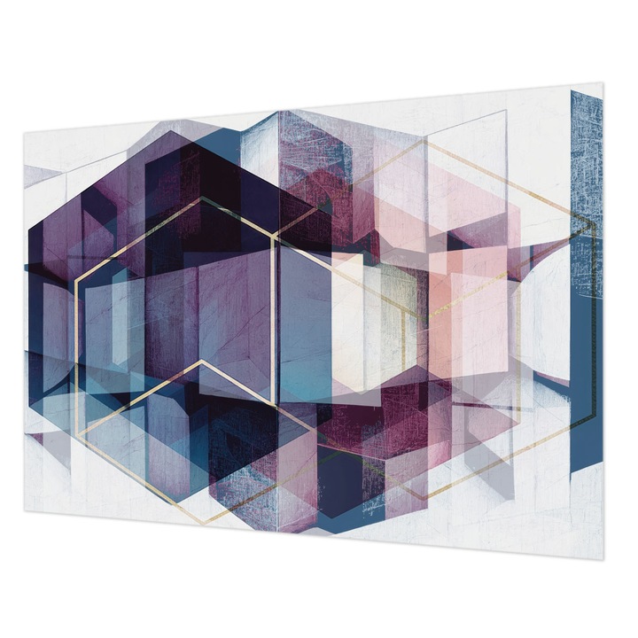 Tapéta Vlies Fali Dekoráció, Wallfluent, Geometriai kockák, Tengerészkék, 208 x 146 cm, Nem Szőtt, Öko, 010100060040000285156