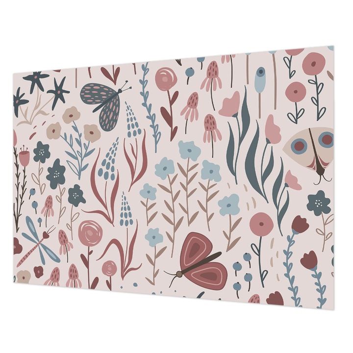 Dekor Tapéta, Wallfluent, Virágok rovarok, Rózsaszín, 208 x 146 cm, Vlies, Klasszikus, 010100060040000285199