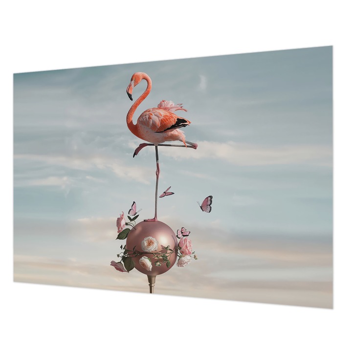 Tapéta Vlies Fali Dekoráció, Wallfluent, Elegáns flamingó, Kék, 208 x 146 cm, Nem Szőtt, Modern Tapétatekercs, 010100060040000285170