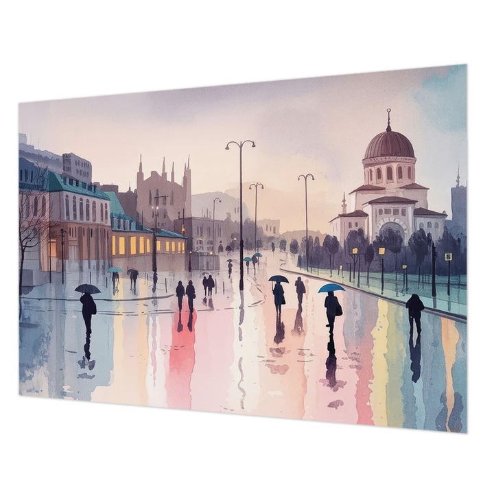 Tapéta Vlies Fali Dekoráció, Wallfluent, Egy esős séta, Kék, 208 x 146 cm, Nem Szőtt, Könnyen Felszerelhető, 010100060040000284922