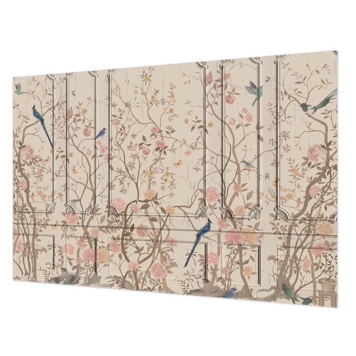 Dekor Tapéta, Wallfluent, Madarak és virágok, Fehér, 104 x 70 cm, Vlies, Fali Dekoráció, 010100060020000285254