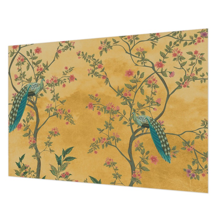 Dekor Tapéta, Wallfluent, Pávafák, Sárga, 208 x 146 cm, Nem Szőtt, Erős Ragasztó, 010100060040000285259