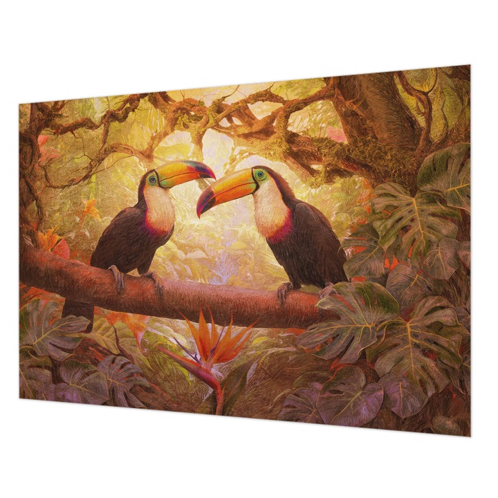 Rola Tapet Vlies De Perete, Wallfluent, Tucani colorati, Maro, 312 x 219 cm, Art Deco, Usor De Instalat, 010100060080000285345