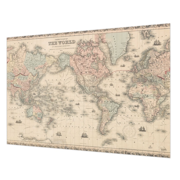 Tapéta Falra, Wallfluent, Történelmi térkép, Bézs, 208 x 146 cm, Vlies, Erős Ragasztó, 010100060040000285503