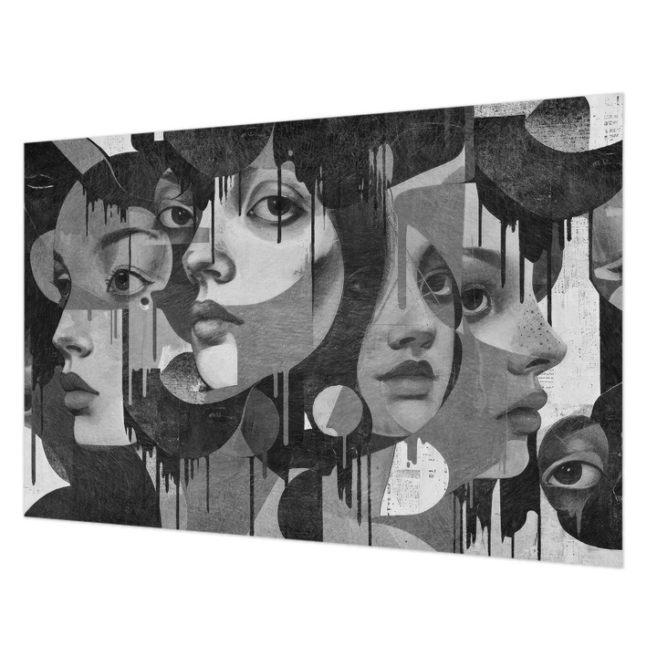 Tapéta Vlies Fali Dekoráció, Wallfluent, Női arcok, Fekete és fehér, 104 x 70 cm, Nem Szőtt, Öko, 010100060020000285336