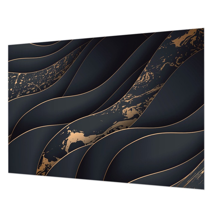 Tapéta Falra, Wallfluent, Elegáns hullámok, Fekete, 208 x 146 cm, Vlies, Nappaliba, Szobába, 010100060040000056605