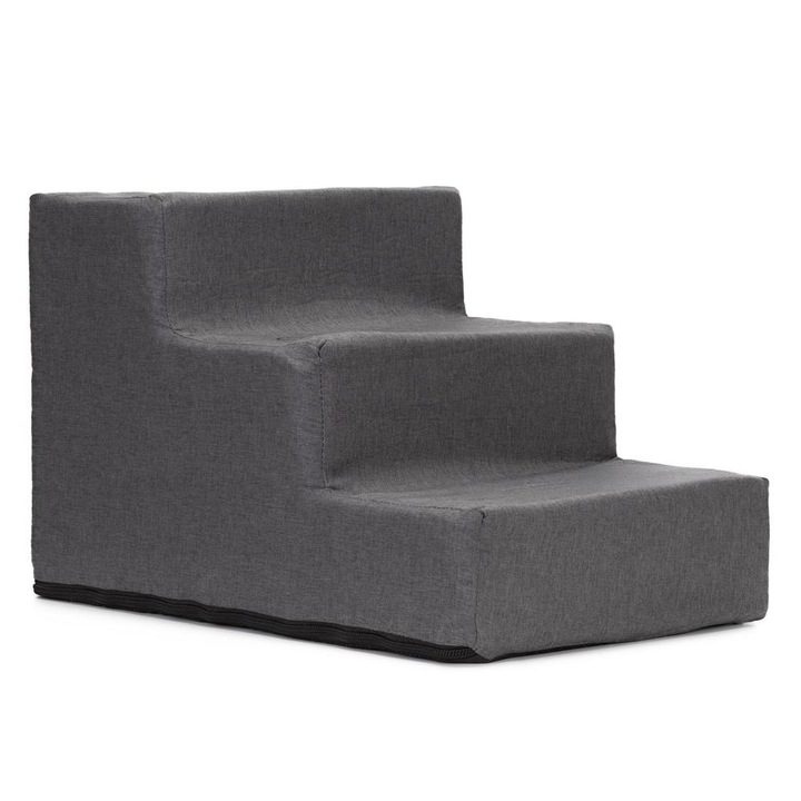 Scara pentru animale de companie, caini sau pisici, 3 trepte, antiderapanta, husa detasabila, inaltime 30 cm, gri inchis