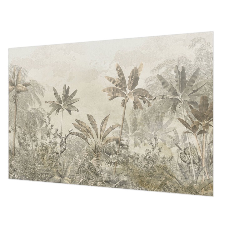 Tapéta Vlies Fali Dekoráció, Wallfluent, Trópusi dzsungel, Szürke, 152 x 104 cm, Nem Szőtt, Modern Tapétatekercs, 010100060030000282781