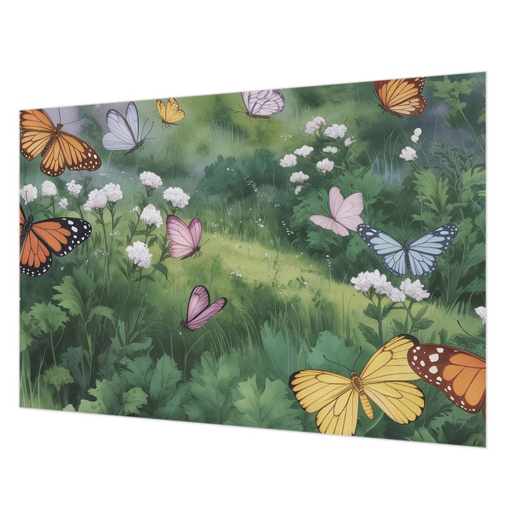 Dekor Tapéta, Wallfluent, Pillangók a réten, Zöld, 152 x 104 cm, Vlies, Falra, 010100060030000284723