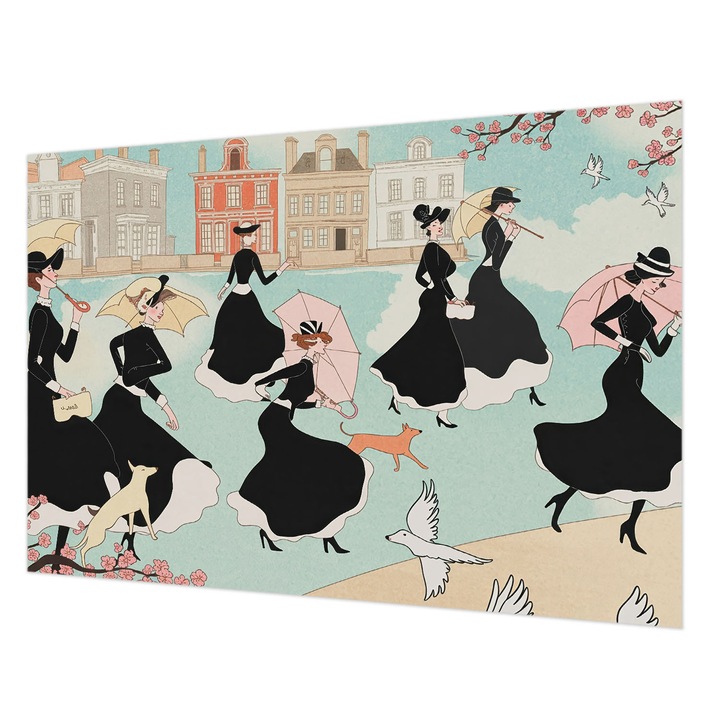 Tapéta Falra, Wallfluent, Nők sétálnak, Fekete, 152 x 104 cm, Vlies, Élénk Színek, 010100060030000284737