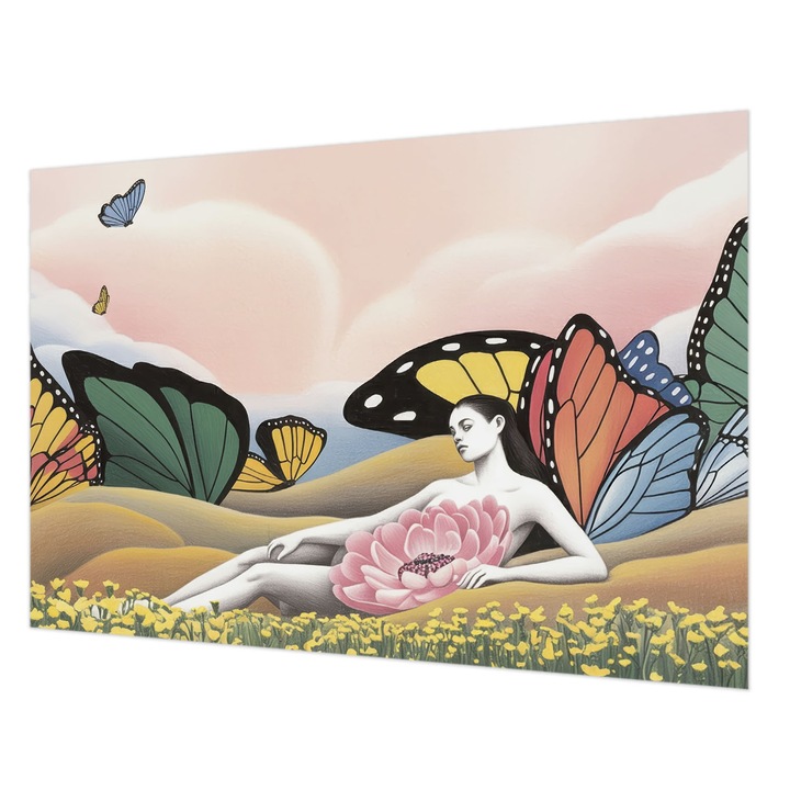 Tapéta Falra, Wallfluent, Pillangó rét, Fehér, 152 x 104 cm, Nem Szőtt, Modern Dizájn, 010100060030000284742