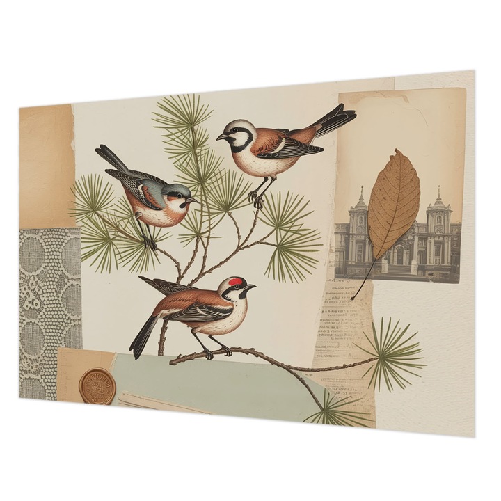 Tapéta Falra, Wallfluent, Madarak kollázs, Barna, 152 x 104 cm, Nem Szőtt, Fali Dekoráció, 010100060030000284744