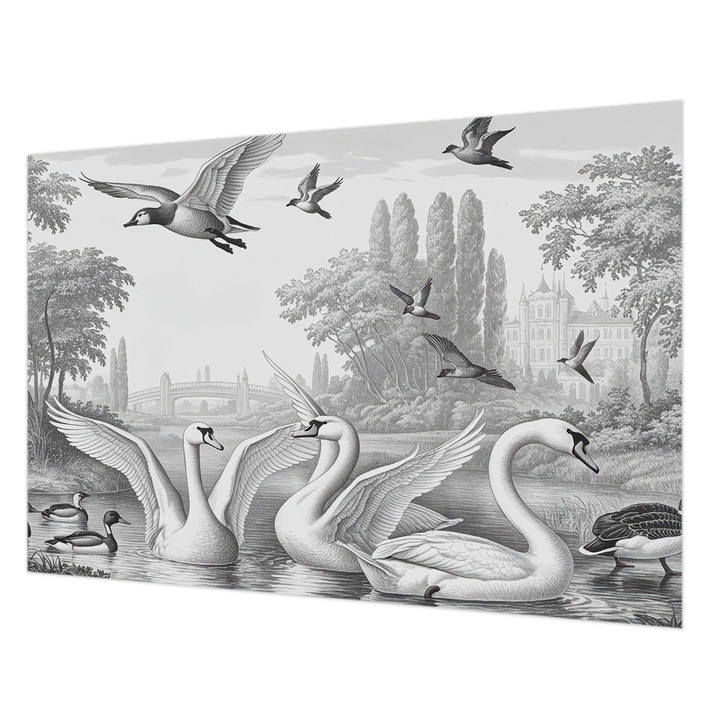 Tapéta Vlies Fali Dekoráció, Wallfluent, Klasszikus tájkép, Fekete és fehér, 152 x 104 cm, Nem Szőtt, Modern Dizájn, 010100060030000285166