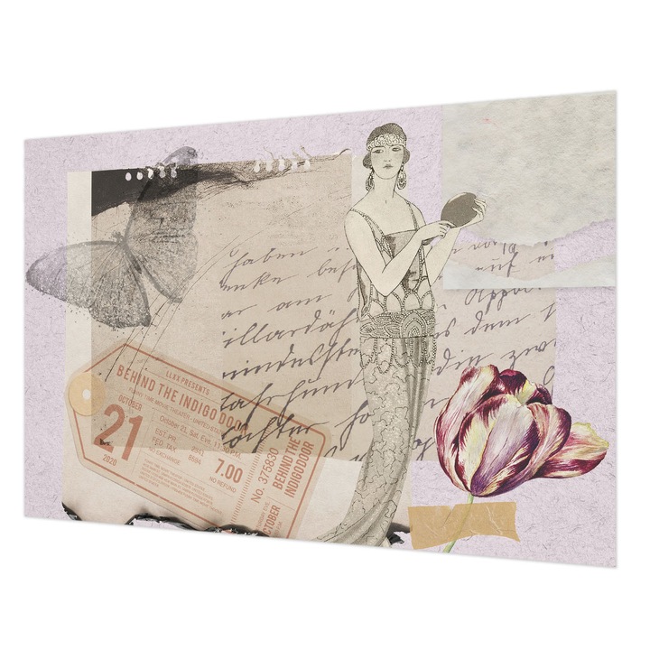 Tapéta Falra, Wallfluent, Nosztalgikus kollázs, Szürke, 152 x 104 cm, Vlies, Élénk Színek, 010100060030000285213