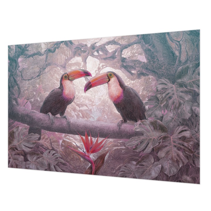 Tapéta Vlies Fali Dekoráció, Wallfluent, Egzotikus pár, Rózsaszín, 152 x 104 cm, Nem Szőtt, Modern Dizájn, 010100060030000285344