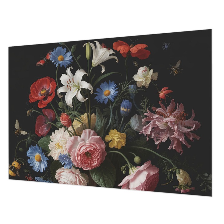 Dekor Tapéta, Wallfluent, Virágok rovarokkal, Fekete, 208 x 146 cm, Vlies, Öko, 010100060040000285179