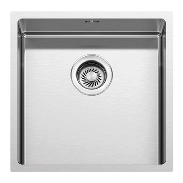 Chiuveta de bucatarie Barazza, colectia Outdoor, 40 x 40 cm, 1 cuva, montare la nivelul blatului/sub blat/pe blat, fara orificii standard pentru baterie, otel inoxidabil, anti-zgarieturi, anti-pete, ventil de scurgere si preaplin incluse, inox
