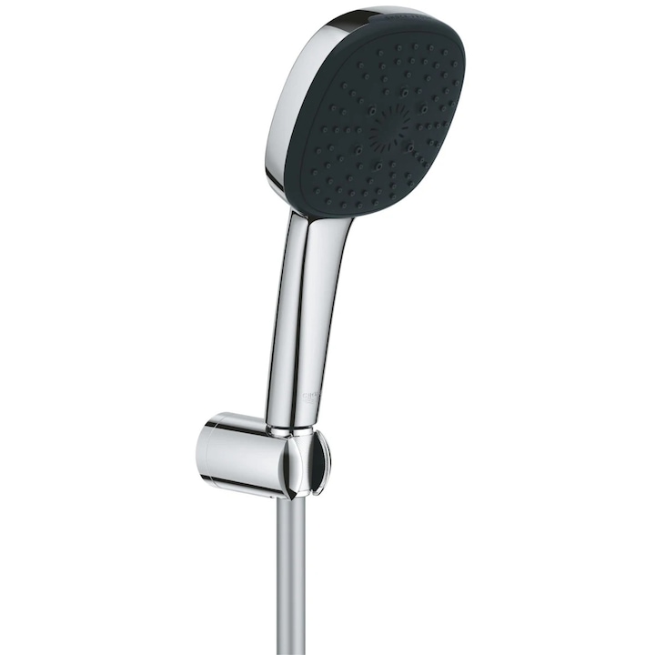 Set de dus Vitalio, Grohe Vitalio Square, 3 functii, argintiu, furtun 1.75 m, suport fix