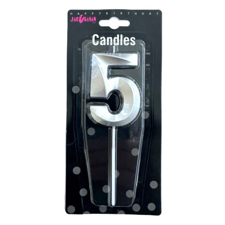 3D свещ за торта, 7см, сребриста