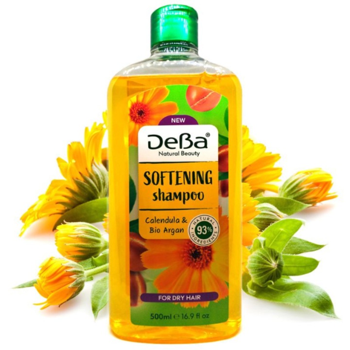 Şampon emolient DeBa Natural Beauty, Rubella, pentru păr uscat, extract de galbenele şi argan, 500 ml