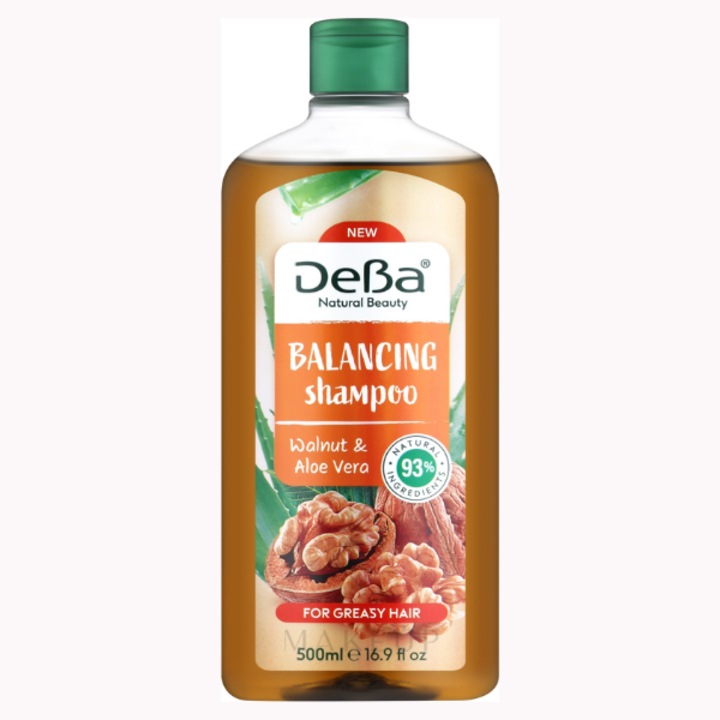 Sampon echilibrant DeBa, Rubella, nuci si aloe vera, 500 ml, pentru par gras