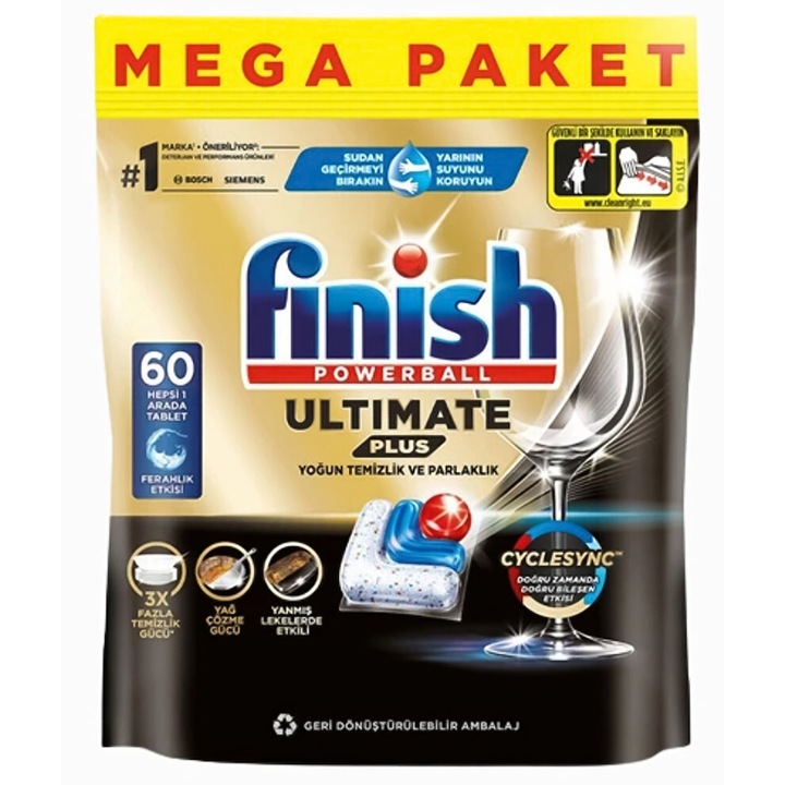 Capsule detergent pentru masina de spalat vase Finish Powerball Ultimate Plus, 60 buc, avansat, degresare, multicolor
