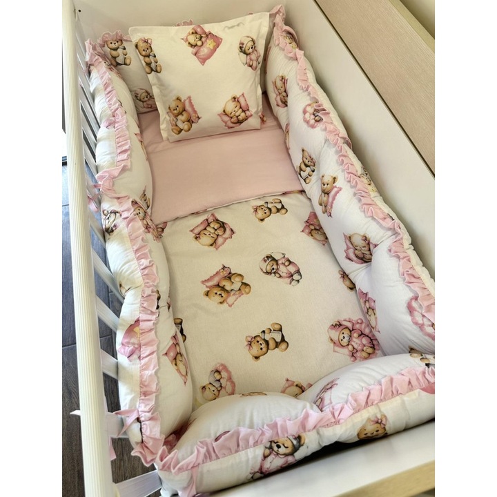 Set de pat pentru bebeluși Bibka, cu apărători laterale, TEDY-DENI 1, 8 piese, 120/60cm