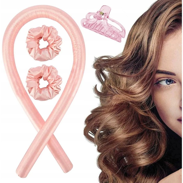 Hajcsavaró készlet fürtökhöz, Snm, 4 darab, 95x3cm, rózsaszín