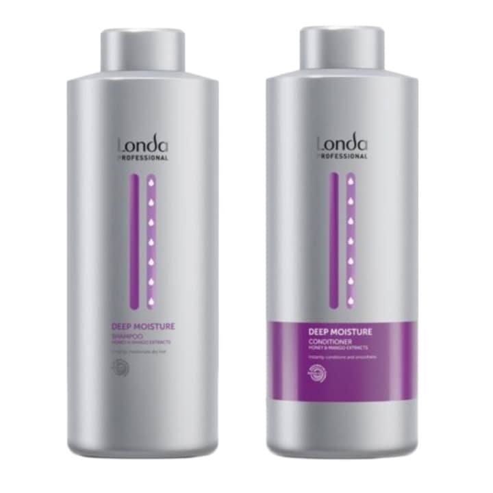 Pachet Londa Professional Deep Moisture, Sampon 1000 ml, Balsam 1000 ml, cu efect Hidratant