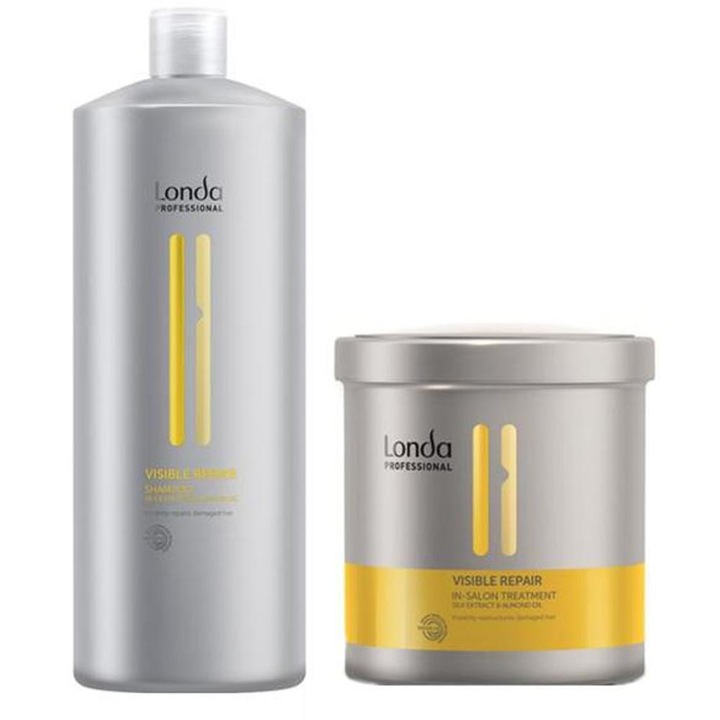 Pachet Londa Professional Visible Repair, Sampon 1000 ml, Tratament 750 ml, cu Efect Reparator