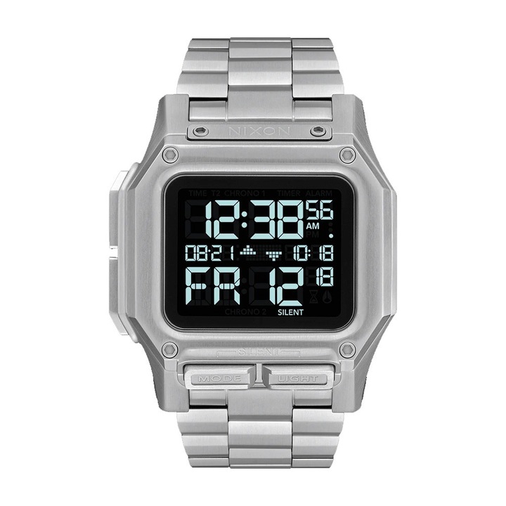 Мъжки дигитален часовник Nixon Regulus SS 1047484 90-3, Ударо- водоустойчив, LED дисплей, 46 мм, 10 ATM, Сребрист