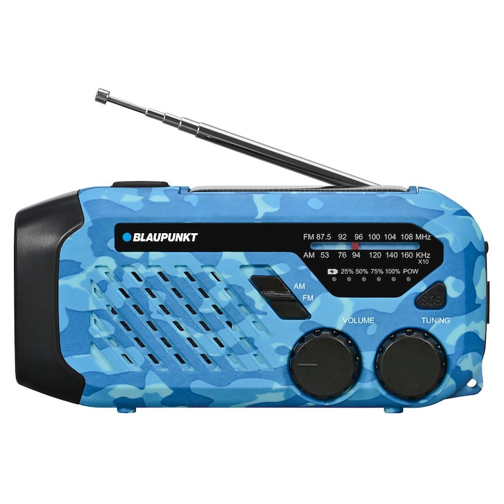 Аварийно радио Blaupunkt ER10BC SURVIVAL, AM/FM, фенерче с 3 режима, соларно зареждане и динамо