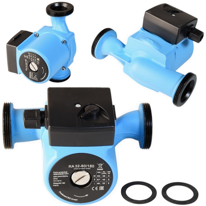 Pompa de circulatie apa potabila RA 32-60/180, ALUVRA, 3 viteze, rezistenta la coroziune, putere max. 93 W, ridicare max. 6 m, recirculare calda si rece pentru centrala termica