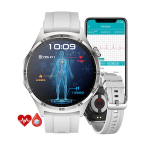 Smartwatch cu Masurare a Glicemiei, ECG, Tensiunii Arteriale, Ritm Cardiac, SpO2 & Termometru - Apeluri Bluetooth, Notificari & Media, Meniu Limba Romana - GITECH® Health Pro