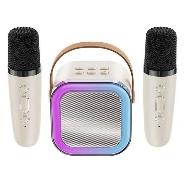 Set karaoke portabil K12 – Boxa portabila + 2 microfoane, Bluetooth, USB/TF, lumini RGB