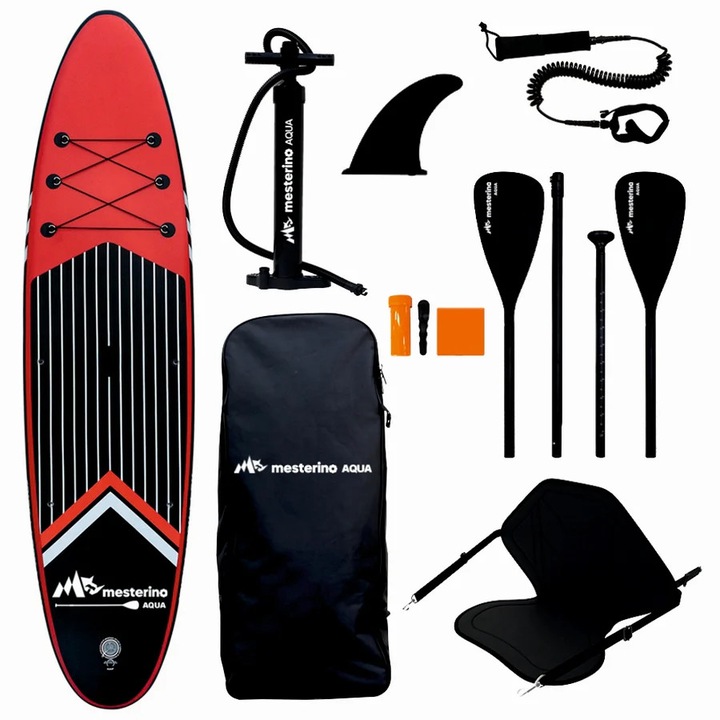 Set placa gonflabila Stand Up Paddle Wertcraft Aqua SUP081, 320x81x15cm, geantÄƒ de transport, vasla, pompa, scaun, lesa, kit de reparatii, culoare Abstract Negru-Rosu