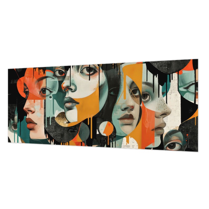 Tapéta Vlies Fali Dekoráció, Wallfluent, Színes arcok, Fekete, 250 x 104 cm, Nem Szőtt, Élénk Színek, 010100060050000285337